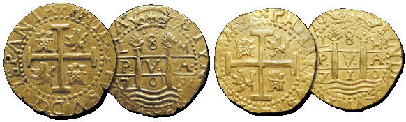 Lima 8 escudos Gold Cobs 1715 Fleet