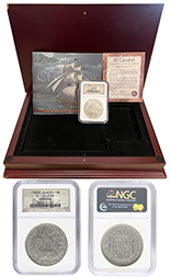 Mexico City, Mexico, bust 8 reales, Charles III, 1783 FF, NGC Genuine / El Cazador Shipwreck Label, with display box and booklet.