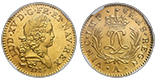 France (Paris mint), gold Louis d'or, Louis XV, 1723-A, LL monogram with palm branches, NGC MS 62 / Le Chameau.