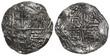 Potosi, Bolivia, cob 8 reales, Philip III, 1618 T, quadrants of cross transposed, with Fisher tag (no certificate).