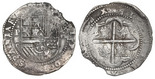 Potosi, Bolivia, cob 8 reales, Philip II, assayer C under erased B, rare.