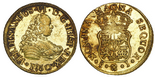 Santiago, Chile, gold bust 4 escudos, Ferdinand VI, 1750/5 J, NGC MS 60 PL / La Luz (1752), ex-Sotheby's (1993).