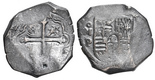 Mexico City, Mexico, cob 8 reales, Philip IV, assayer P, with test-chop.