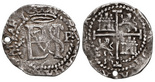 Potosi, Bolivia, cob 1/2 real, Philip II, assayer R (Rincon) to left, mintmark P to right.