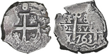 Potosi, Bolivia, cob 8 reales, 1763 V-Y, NGC AU 50.