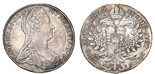 Hungary, thaler, 1780 (frozen date) S.F., Maria Theresa, no pearls around diadem (early 1800s). VF+ with faint rainbow toning, earlier type (Guenzburg?) with no pearls around diadem, planchet adjustment lines on back.