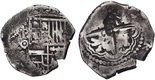 Potosi, Bolivia, cob 4 reales, (1649) O, crowned-? countermark on cross.