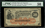 Sogamoso, Colombia, Banco de Sogamoso, 50 pesos remainder, 15-8-1882, series D, serial 0610, PMG AU 50.